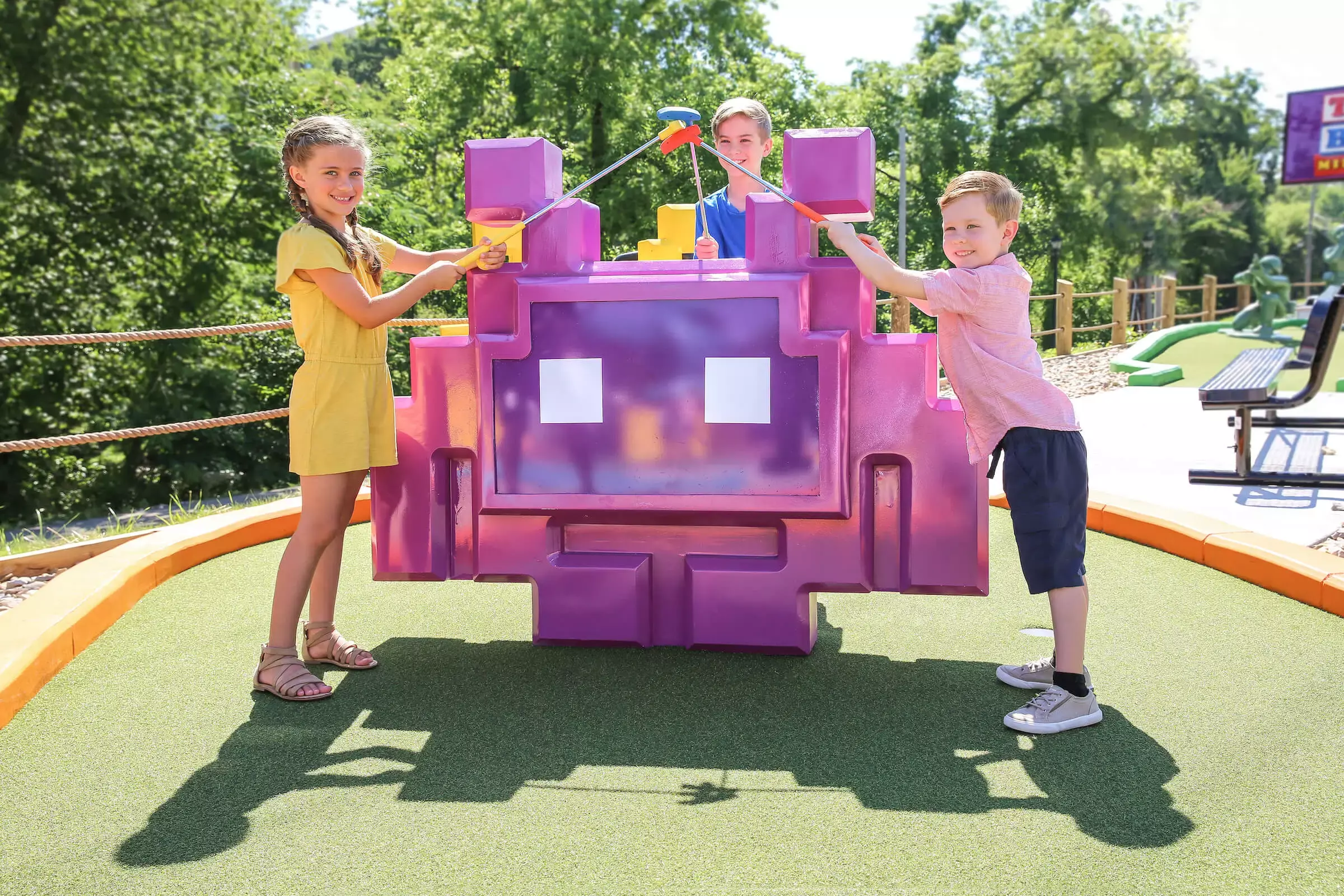 kids with toys on course