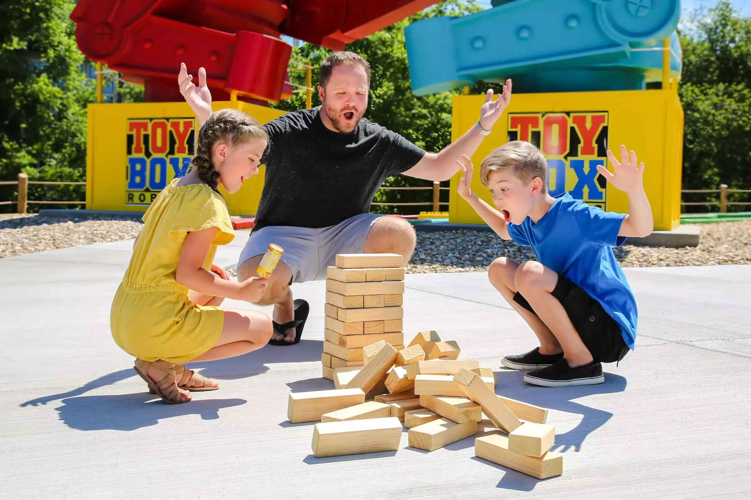 family playing jenga